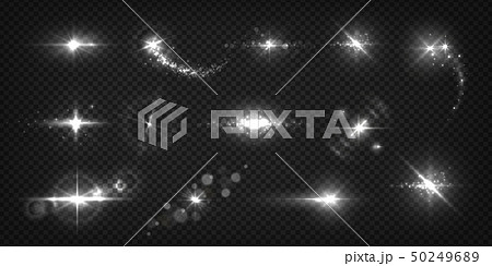 Glowing light effects. Realistic flashes and sparks, star shine and sunburst isolated transparent 50249689