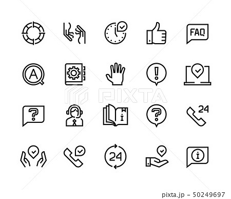 Online support line icons. Service customer help information chat call assist info user manual guide 50249697