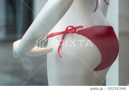 closeup of red bikini on mannequin closeup of red bikini on mannequin 50250346