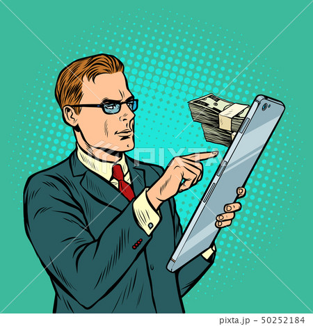 online banking. exchange, income and purchases. businessman and smartphone with big screen 50252184