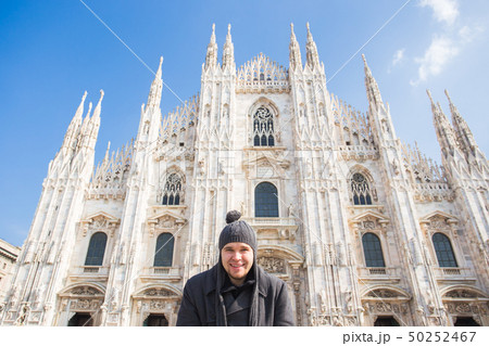 Winter travel, vacations and people concept - Handsome male tourist making selfie photo in front of 50252467