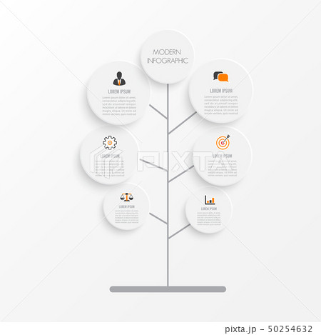 Tree infographic with icons, numbers and text. 50254632