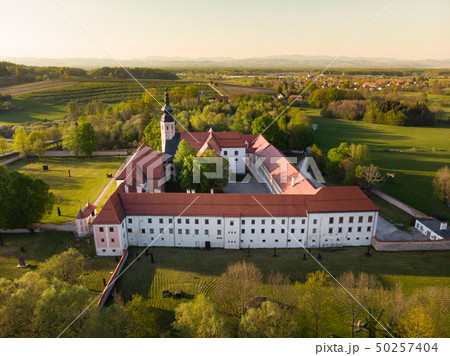 Aerial view of Cistercian monastery Kostanjevica na Krki, homely appointed as Castle Kostanjevica Aerial view of Cistercian monastery Kostanjevica na Krki, homely appointed as Castle Kostanjevica 50257404