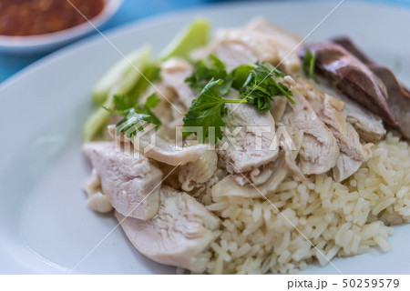 Rice steamed with chicken soup at street food 50259579