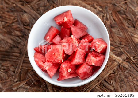 Organic watermelon in a white bowl ready to eat 50261395