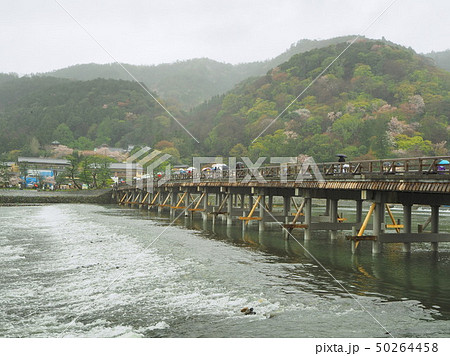 春雨に煙る 嵐山 渡月橋 春雨に煙る 嵐山 渡月橋 50264458