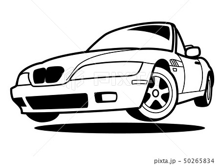 ジャーマンオープンカー　ジャンプ　ぬり絵風　自動車イラスト 50265834