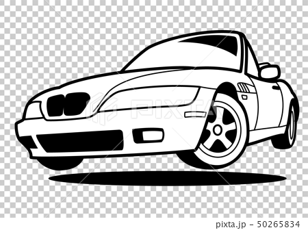 ジャーマンオープンカー ジャンプ ぬり絵風 自動車イラストのイラスト素材