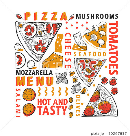 Typographic vector Italian pizza and ingredients Typographic vector Italian pizza and ingredients 50267657