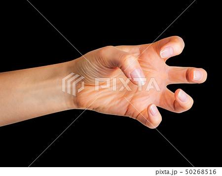 Woman hand with crooked fingers showing magic trick or holding ball 50268516