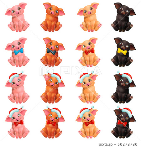 Set cute pigs with bow and cap Set cute pigs with bow and cap 50273730