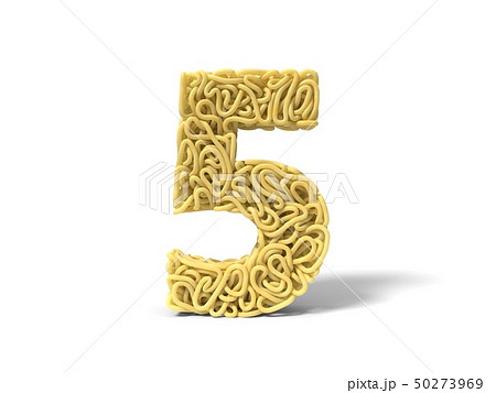 noodle in shape of number 5. curly spaghetti for cooking. 3d illustration noodle in shape of number 5. curly spaghetti for cooking. 3d illustration 50273969