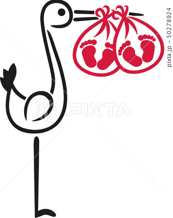 stork_drawn_baby_twins_2c.epsのイラスト素材 [50278924] - PIXTA