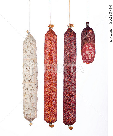 salami sausages isolated on white background 50280764