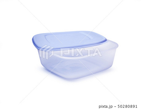 Plastic food storage containers on a white Plastic food storage containers on a white 50280891