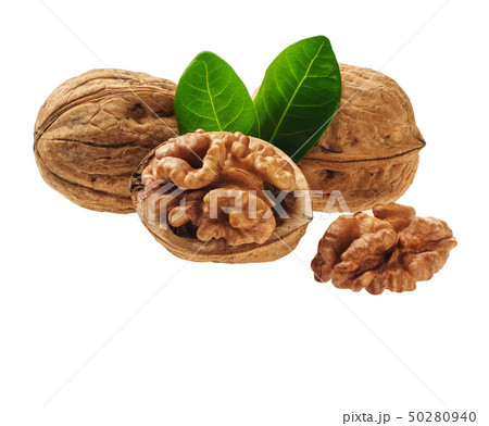 Walnut and walnut kernel isolated on the white 50280940