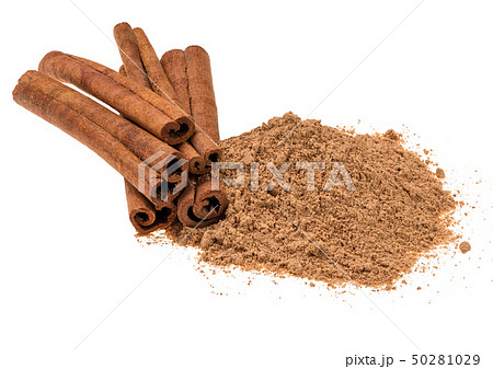 Cinnamon sticks and cinnamon powder isolated on Cinnamon sticks and cinnamon powder isolated on 50281029