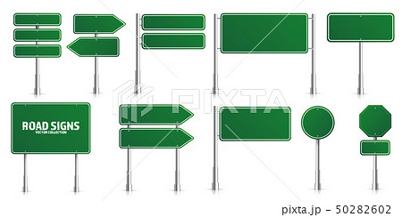 Road green traffic signs set. Blank board with place for text. Mockup. Isolated information sign 50282602