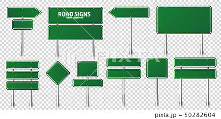 Road green traffic signs set. Blank board with place for text. Mockup. Isolated information sign Road green traffic signs set. Blank board with place for text. Mockup. Isolated information sign 50282604