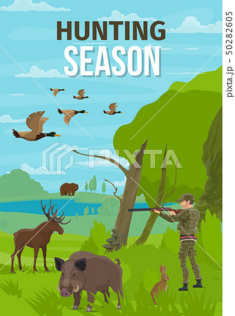 Hunt open season animals, hunter in forest Hunt open season animals, hunter in forest 50282605