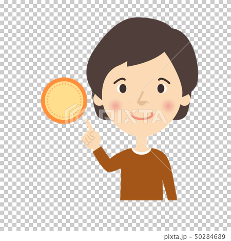 女性:お母さん 指差し チェック ポーズ メダル 女性:お母さん 指差し チェック ポーズ メダル 50284689