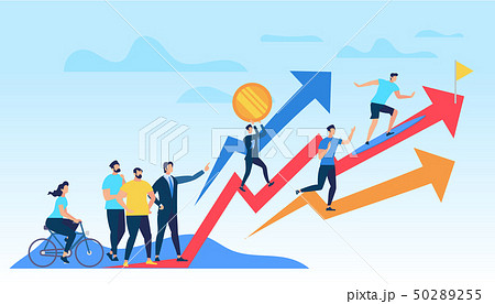 People Running Up Growing Red Graph Arrow Stock Illustration