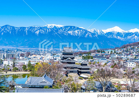松本市役所展望台から見た松本城と市街地　【長野県】 50289687