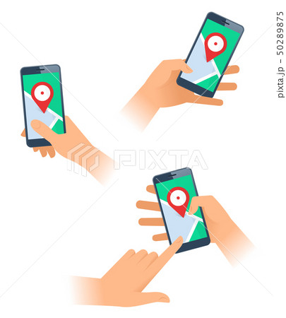 Female and male hands hold a smartphones with gps 50289875