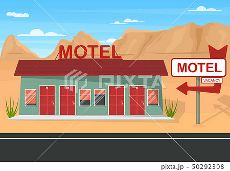 Cartoon Roadside Motel on a Landscape Background. Vector 50292308