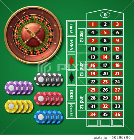 Online casino roulette and gambling table with chips vector set 50296390