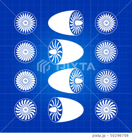 Aircraft white engine turbines on blue background 50296706