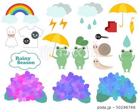 かわいい梅雨のイラストセットのイラスト素材 50296766 Pixta