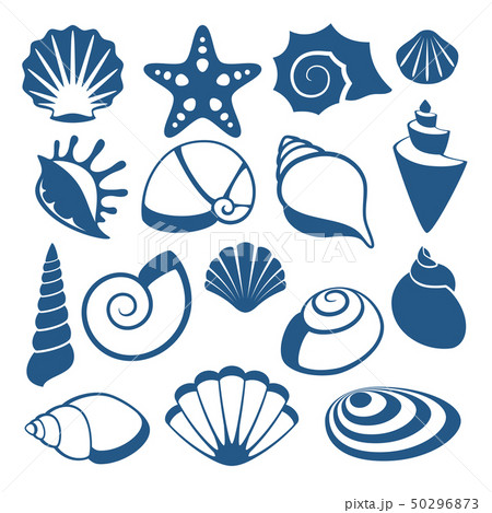 Sea Shell Vector Silhouette Iconsのイラスト素材