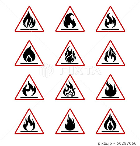 Danger fire icons with flame isolated on white 50297066