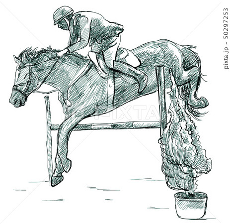 Show Jumping, hand drawn illustration. Line art 50297253