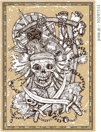 Scary pirate skull in gallows noose Scary pirate skull in gallows noose 50297515