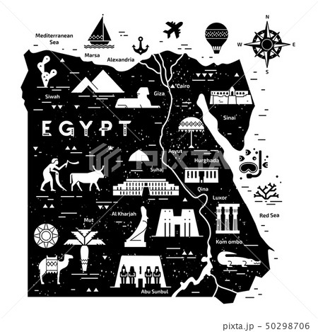 Outline and silhouette map of Egypt - vector illustration hand drawn with black lines 50298706