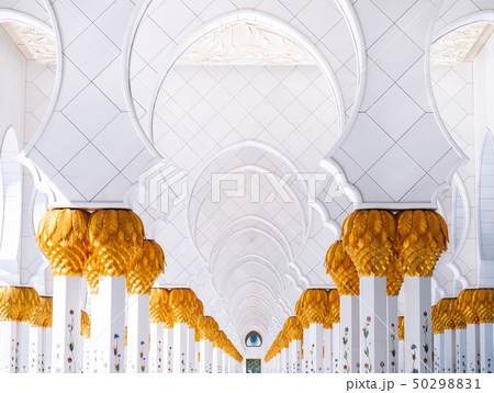 White arch gates corridor of Sheikh Zayed Mosque 50298831