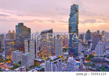 Bangkok city downtown with sunset sky 50301124