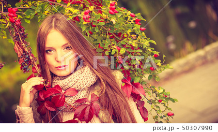 woman fashion girl relaxing walking in autumnal woman fashion girl relaxing walking in autumnal 50307990
