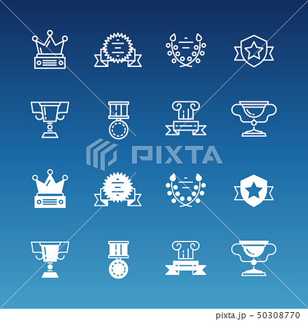Trophy, prizes, awards line and outline icons collection 50308770