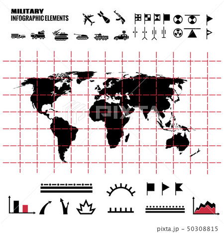 Military infographics elements with world map and icons Military infographics elements with world map and icons 50308815