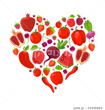 Heart shape of red fruits and vegetables Heart shape of red fruits and vegetables 50308869