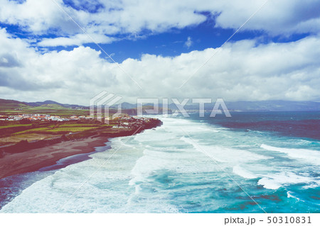 Aerial view of Atlantic coast at Ribeira Grande. Aerial view of Atlantic coast at Ribeira Grande. 50310831