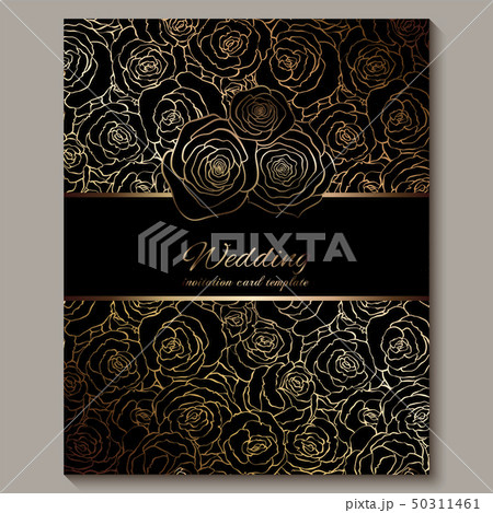 Luxury gold vintage wedding invitation, floral 50311461
