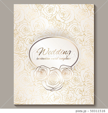 Luxury gold vintage wedding invitation, floral 50311516