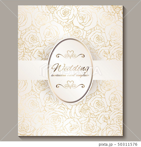Luxury gold vintage wedding invitation, floral 50311576