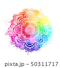 Round gradient mandala on white isolated background. Mandala over colorful watercolor 50311717