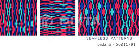 Set of vector seamless patterns. Endless textures in blue and pink colors. Bright abstract 50311791
