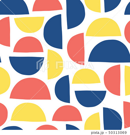 Abstract shapes kids pattern. Semicircles seamless vector background blue red yellow on white 50313069